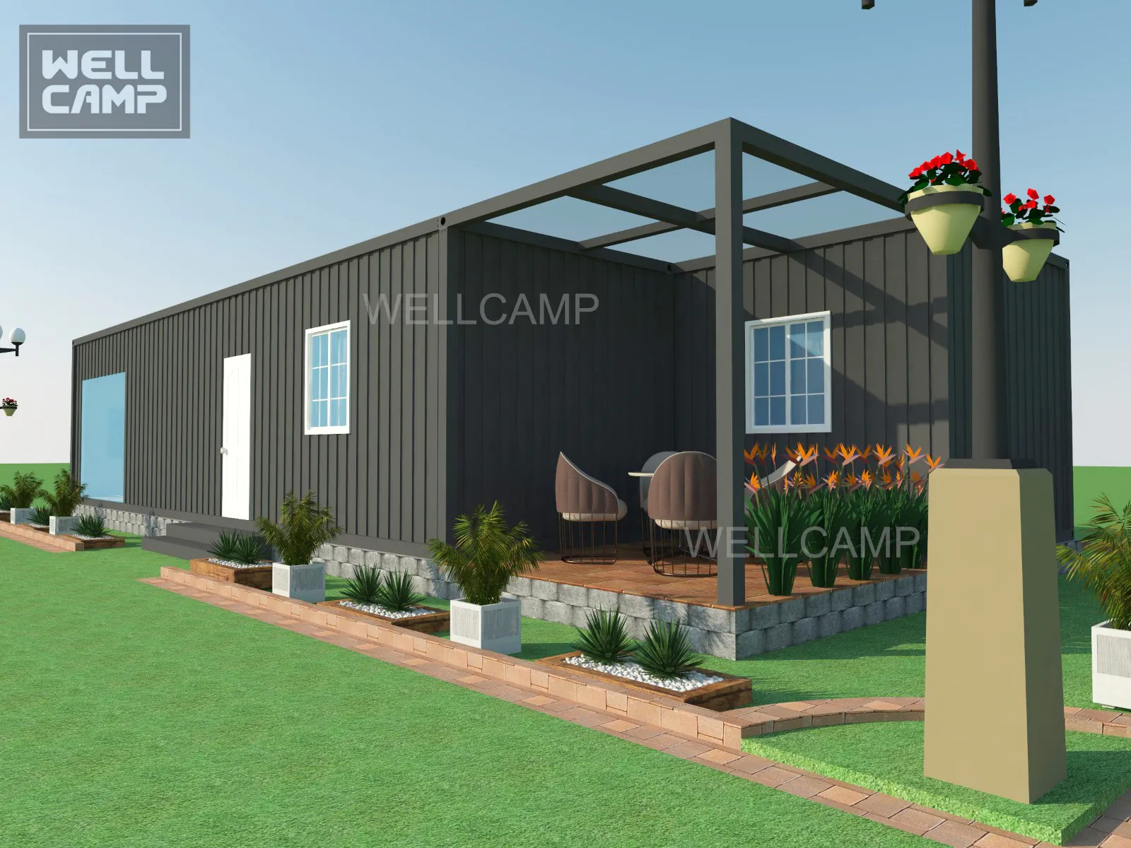 low ecofriendly villa WELLCAMP, WELLCAMP prefab house, WELLCAMP container house luxury living container villa suppliers