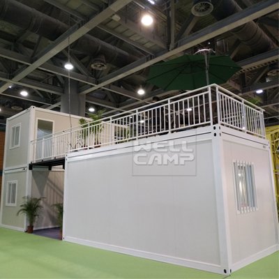 WELLCAMP, WELLCAMP prefab house, WELLCAMP container house two glass cargo house with walkway for office
