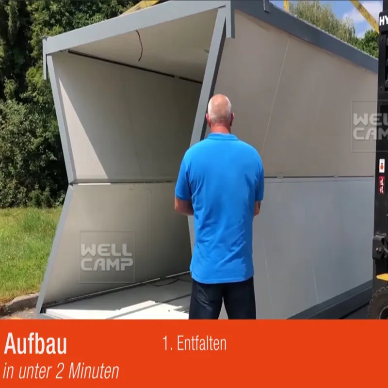 2019 Newest Wellcamp Folding Container House Germany Standard 3 People Install 1 House